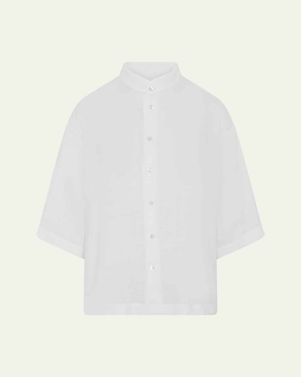 Slim Collarless Short-Sleeve Shirt (Regular Length)